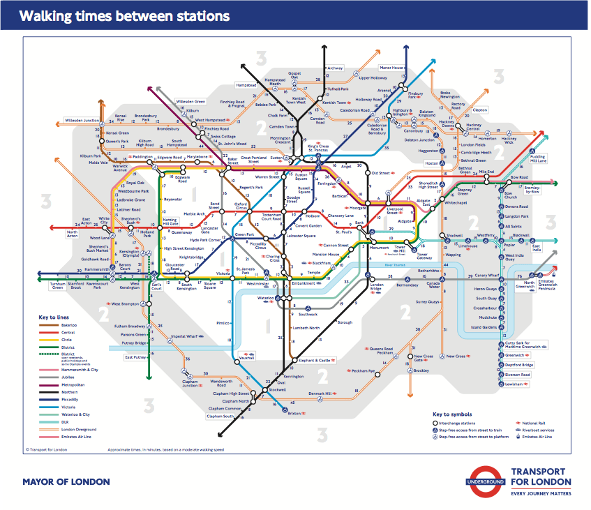 #Walklondon: Una nuova mappa svela la distanza tra le stazioni della Tube